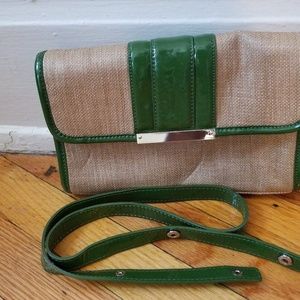 Straw & patent leather purse